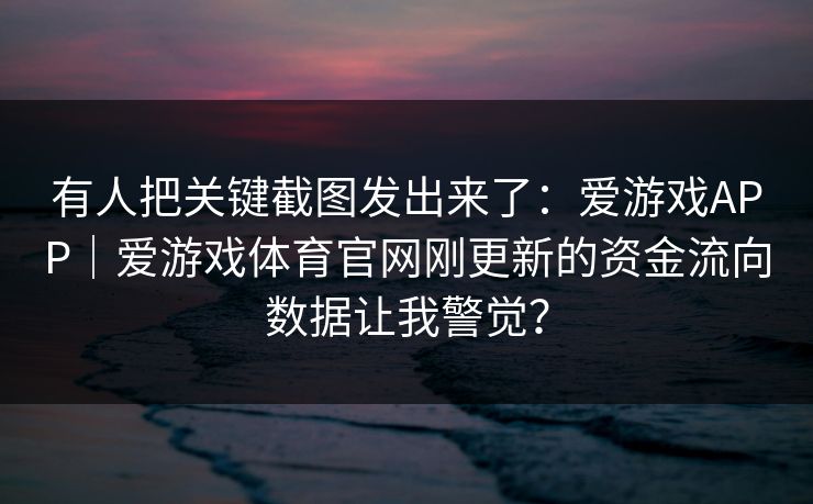 有人把关键截图发出来了：爱游戏APP｜爱游戏体育官网刚更新的资金流向数据让我警觉？